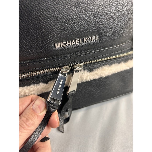 Michael Kors‎ Rhea Medium Suede and Faux Shearling Backpack Black NWT main image 9